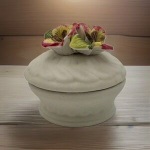 Victorian Trading Co Floral Porcelain Trinket Box Hand Painted w/ Box